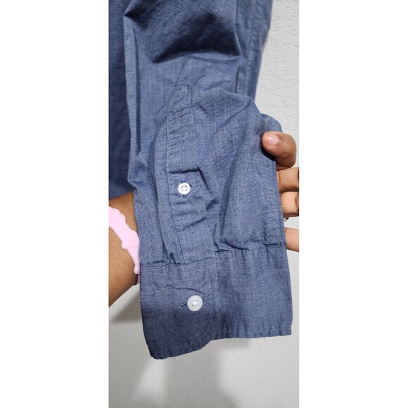 J. Crew Mens Denim Blue Cotton Flex Washed Button Down Work Dress Shirt Size LT - Picture 6 of 14